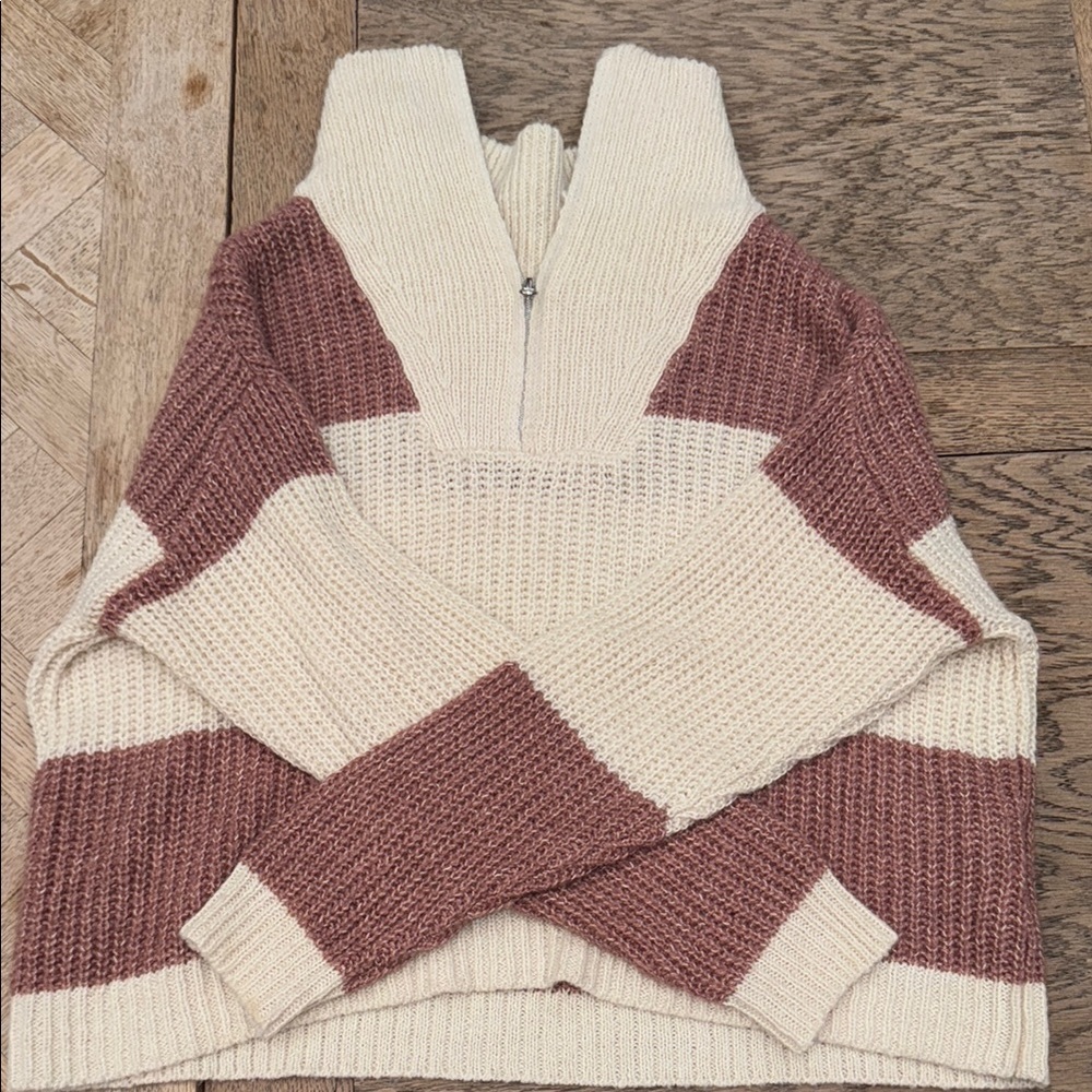 Altar'd State Cream and Brown Zip Up Sweater